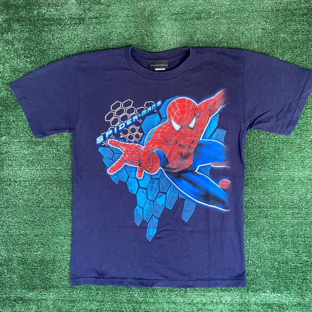 Vintage Y2K Spiderman 3 T-Shirt Navy S Rare Big Print Marvel Comics Movie Promo